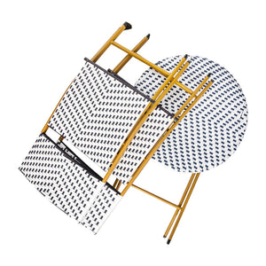English Elm Rouen Three-Piece Foldable Bistro Set - Stylish Indoor/Outdoor PE Rattan with Durable Steel Frames Navy & White FV-FWA085-NVY-WHT-GG