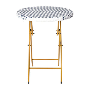English Elm Rouen Three-Piece Foldable Bistro Set - Stylish Indoor/Outdoor PE Rattan with Durable Steel Frames Navy & White FV-FWA085-NVY-WHT-GG