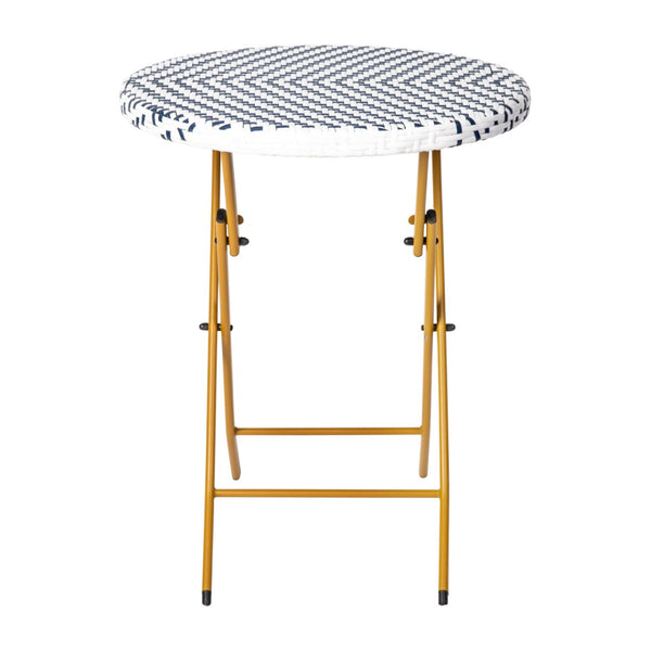 English Elm Rouen Three-Piece Foldable Bistro Set - Stylish Indoor/Outdoor PE Rattan with Durable Steel Frames Navy & White FV-FWA085-NVY-WHT-GG