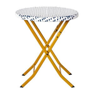 English Elm Rouen Three-Piece Foldable Bistro Set - Stylish Indoor/Outdoor PE Rattan with Durable Steel Frames Navy & White FV-FWA085-NVY-WHT-GG