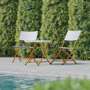 English Elm Rouen Three-Piece Foldable Bistro Set - Stylish Indoor/Outdoor PE Rattan with Durable Steel Frames Navy & White FV-FWA085-NVY-WHT-GG