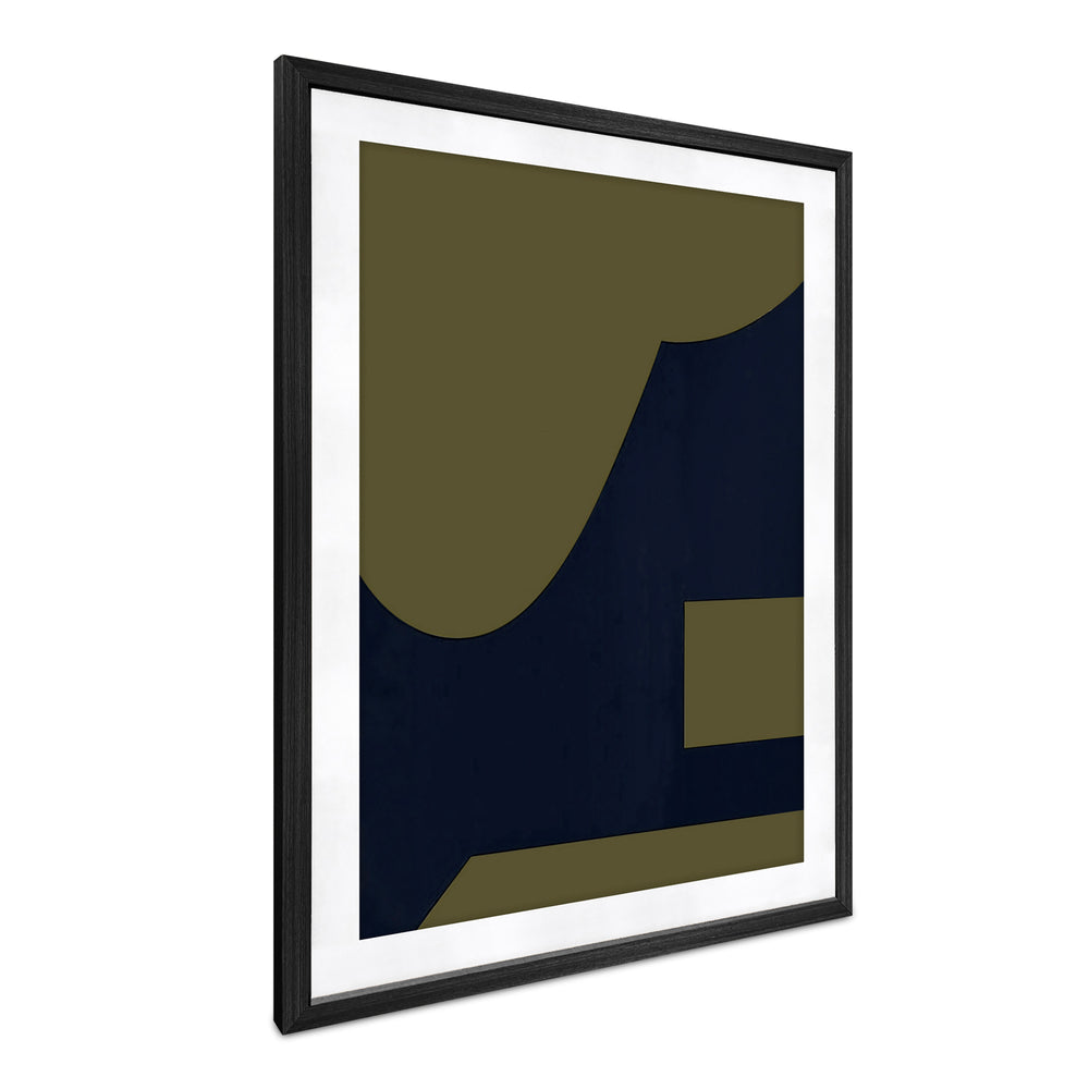 Moe's Home Sola Abstract Print In Vintage Olive And Navy Tones, Tempered Glass With Solid Pine Black Frame Multicolor Paper,Mdf Back Panel Fx-1267-37