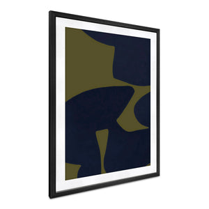 Moe's Home Sola Abstract Print In Vintage Olive And Navy Tones, Tempered Glass With Solid Pine Black Frame Multicolor Paper,Mdf Back Panel Fx-1268-37