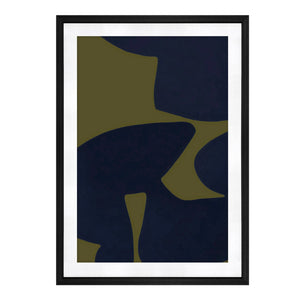 Moe's Home Sola Abstract Print In Vintage Olive And Navy Tones, Tempered Glass With Solid Pine Black Frame Multicolor Paper,Mdf Back Panel Fx-1268-37
