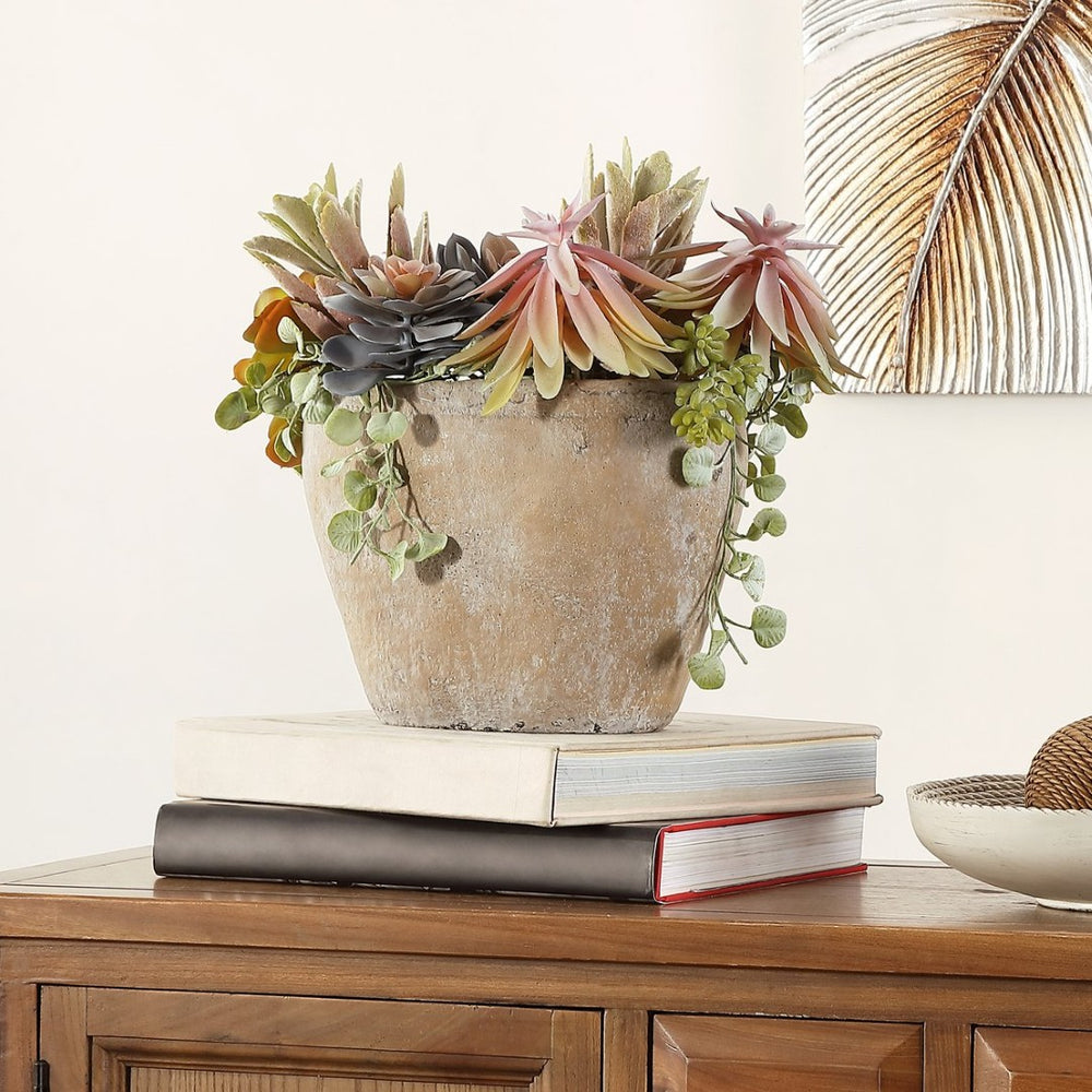 Safavieh FAUX 13-Inch Green and Brown Potted Succulent - Lifelike, No-Maintenance Decorative Plant for Any Space FXP1010A
