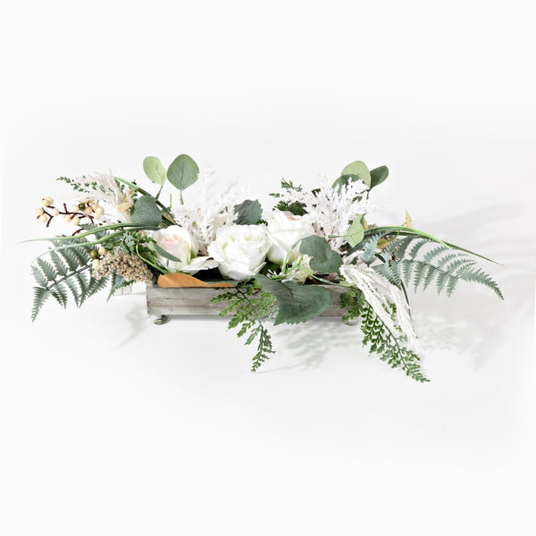 Safavieh FAUX 10-Inch Rose & Fern Arrangement in Grey Box – Lifelike Décor for Any Room, Low Maintenance Charm FXP1013A