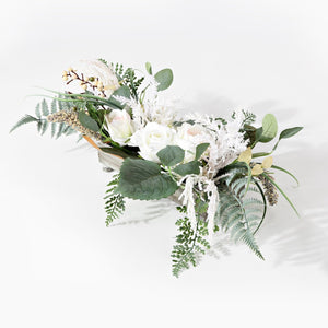 Safavieh FAUX 10-Inch Rose & Fern Arrangement in Grey Box – Lifelike Décor for Any Room, Low Maintenance Charm FXP1013A