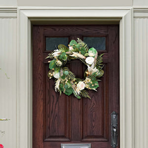 Safavieh FAUX 28 Inch Rose & Fern Wreath - Lifelike Floral Beauty for Year-Round Charm & Vibrant Decor FXP1023A