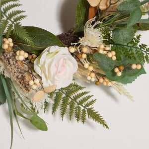 Safavieh FAUX 28 Inch Rose & Fern Wreath - Lifelike Floral Beauty for Year-Round Charm & Vibrant Decor FXP1023A