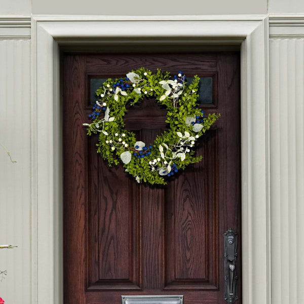 Safavieh FAUX 24-Inch Boxwood & Berry Wreath - Lifelike Spring Decor for Home, Durable & Versatile Accent Piece FXP1038A