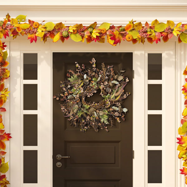 Safavieh FAUX 26 Inch Berry & Acorn Wreath - Rustic Charm for Fall Decor, Low Maintenance & Versatile Display FXP1043A