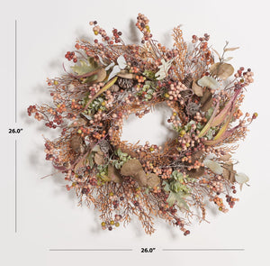 Safavieh FAUX 26 Inch Berry & Acorn Wreath - Rustic Charm for Fall Decor, Low Maintenance & Versatile Display FXP1043A