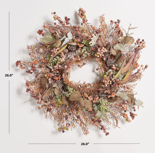 Safavieh FAUX 26 Inch Berry & Acorn Wreath - Rustic Charm for Fall Decor, Low Maintenance & Versatile Display FXP1043A