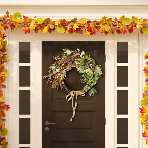 Safavieh FAUX 24 Inch Berry & Eucalyptus Semi-Wreath - Elegant Autumn Decor for Doors, Mantels, and Tables FXP1044A