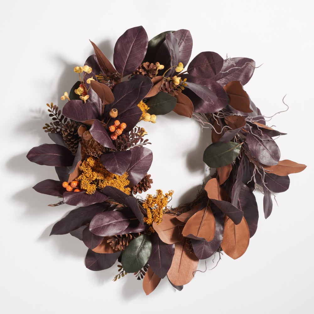 Safavieh FAUX 30-Inch Magnolia Leaf & Fruit Wreath - Lifelike Autumn Decor for Year-Round Charm & Style FXP1047A