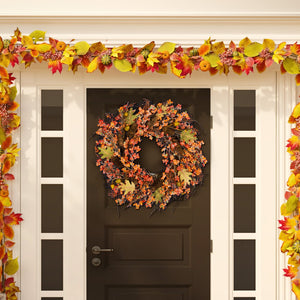 Safavieh FAUX 26-Inch Autumn Wreath with Berries, Acorns, Pine Cones & Oak Leaves for Year-Round Decor FXP1054A
