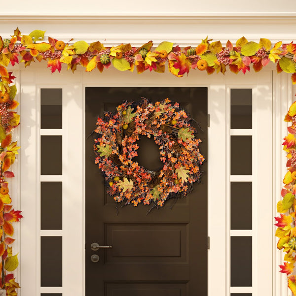 Safavieh FAUX 26-Inch Autumn Wreath with Berries, Acorns, Pine Cones & Oak Leaves for Year-Round Decor FXP1054A
