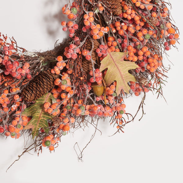 Safavieh FAUX 26-Inch Autumn Wreath with Berries, Acorns, Pine Cones & Oak Leaves for Year-Round Decor FXP1054A