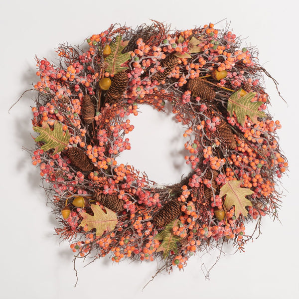Safavieh FAUX 26-Inch Autumn Wreath with Berries, Acorns, Pine Cones & Oak Leaves for Year-Round Decor FXP1054A