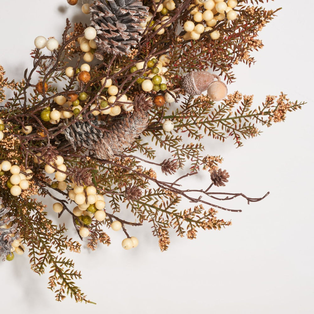 Safavieh FAUX 31-Inch Autumn Berry & Pine Cone Wreath with Bow – Rustic, Maintenance-Free Home Decor Piece FXP1055A