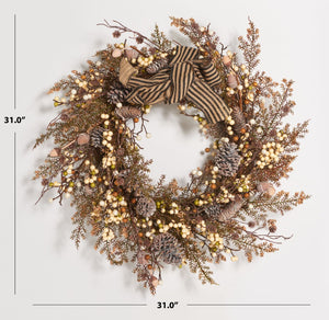 Safavieh FAUX 31-Inch Autumn Berry & Pine Cone Wreath with Bow – Rustic, Maintenance-Free Home Decor Piece FXP1055A