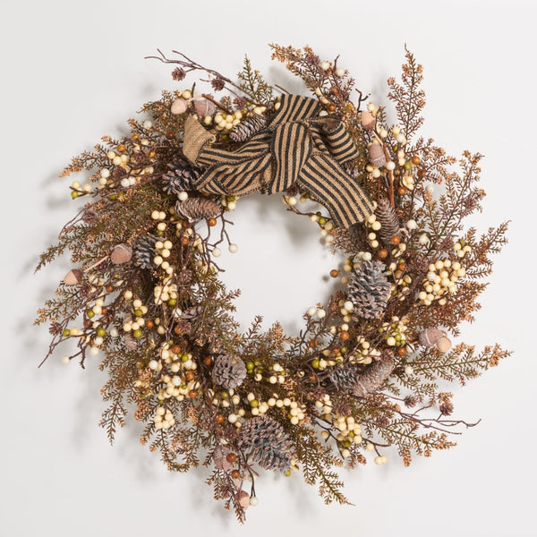 Safavieh FAUX 31-Inch Autumn Berry & Pine Cone Wreath with Bow – Rustic, Maintenance-Free Home Decor Piece FXP1055A
