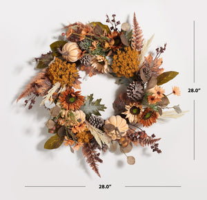 Safavieh FAUX 28 Inch Oak Leaf & Pumpkin Wreath with Pine Cones – Perfect Autumn Decor for Your Home! FXP1056A