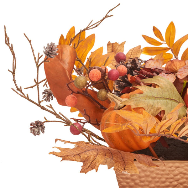 Safavieh FAUX 25-Inch Peony & Pumpkin Arrangement in Rustic Wood Planter - Perfect Autumn Home Decor Piece! FXP1057A
