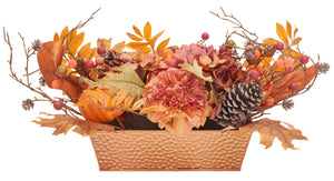 Safavieh FAUX 25-Inch Peony & Pumpkin Arrangement in Rustic Wood Planter - Perfect Autumn Home Decor Piece! FXP1057A