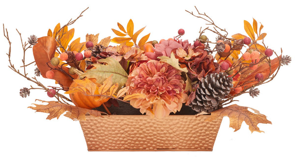 Safavieh FAUX 25-Inch Peony & Pumpkin Arrangement in Rustic Wood Planter - Perfect Autumn Home Decor Piece! FXP1057A