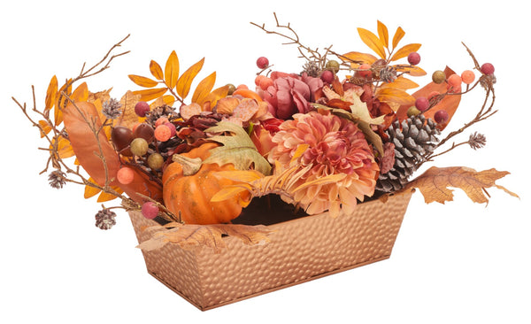 Safavieh FAUX 25-Inch Peony & Pumpkin Arrangement in Rustic Wood Planter - Perfect Autumn Home Decor Piece! FXP1057A