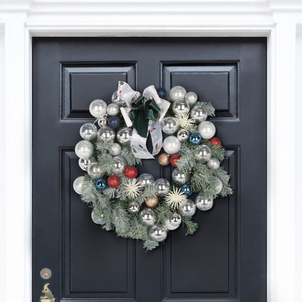 Safavieh FAUX 20-Inch Pine LED Wreath with Vibrant Ornaments for Festive Holiday Decor & Easy Maintenance FXP1086A