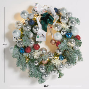 Safavieh FAUX 20-Inch Pine LED Wreath with Vibrant Ornaments for Festive Holiday Decor & Easy Maintenance FXP1086A