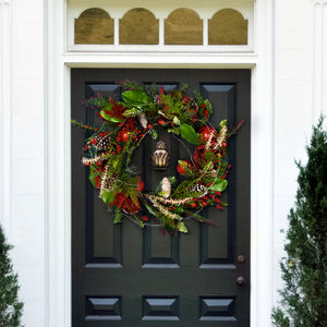 Safavieh FAUX 30 Inch Myrtle LED Wreath with Vibrant Red Bells - Perfect for Holiday Decor & Indoor Charm! FXP1092A