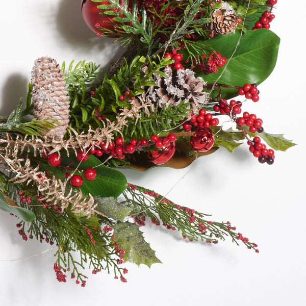 Safavieh FAUX 30 Inch Myrtle LED Wreath with Vibrant Red Bells - Perfect for Holiday Decor & Indoor Charm! FXP1092A