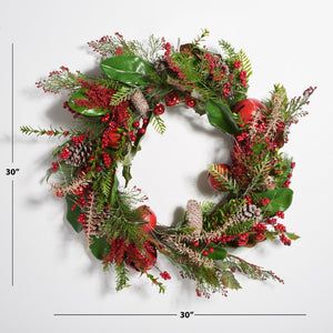 Safavieh FAUX 30 Inch Myrtle LED Wreath with Vibrant Red Bells - Perfect for Holiday Decor & Indoor Charm! FXP1092A