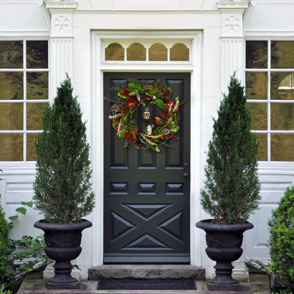 Safavieh FAUX 30 Inch Myrtle LED Wreath with Vibrant Red Bells - Perfect for Holiday Decor & Indoor Charm! FXP1092A