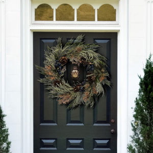 Safavieh FAUX 24-Inch Pine Wreath with Pine Cones & Blueberries – Rustic Holiday Décor for Home & Parties FXP1094A