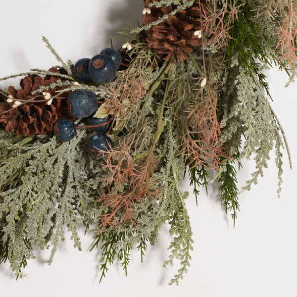 Safavieh FAUX 24-Inch Pine Wreath with Pine Cones & Blueberries – Rustic Holiday Décor for Home & Parties FXP1094A