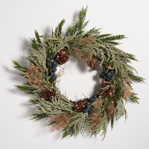 Safavieh FAUX 24-Inch Pine Wreath with Pine Cones & Blueberries – Rustic Holiday Décor for Home & Parties FXP1094A