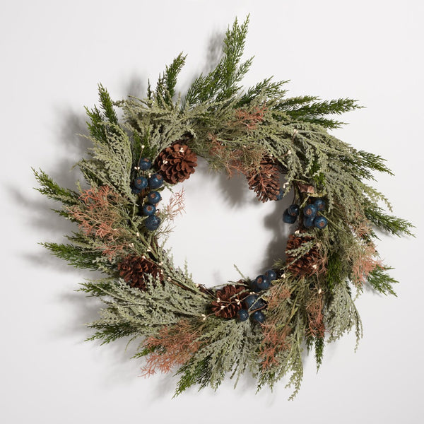 Safavieh FAUX 24-Inch Pine Wreath with Pine Cones & Blueberries – Rustic Holiday Décor for Home & Parties FXP1094A