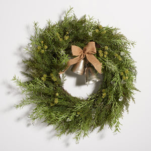 Safavieh FAUX 22-Inch Pine LED Wreath with Gold Bells – Lifelike Holiday Décor for Doors, Mantels & More! FXP1096A