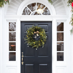 Safavieh FAUX 22-Inch Pine LED Wreath with Gold Bells – Lifelike Holiday Décor for Doors, Mantels & More! FXP1096A