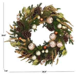 Safavieh Luxe Pine Holiday Wreath with Gold Ornaments Pinecones and Metallic Foliage Accents FXP1098A