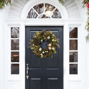Safavieh Luxe Pine Holiday Wreath with Gold Ornaments Pinecones and Metallic Foliage Accents FXP1098A
