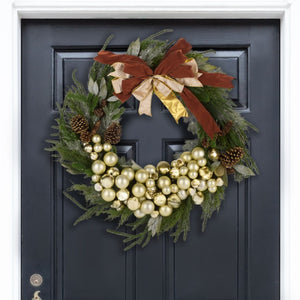 Safavieh Faux Pine Needle Holiday Wreath with Pinecones Ribbon and Ornaments for Door or Mantel FXP1099A