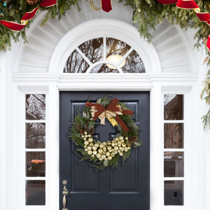 Safavieh Faux Pine Needle Holiday Wreath with Pinecones Ribbon and Ornaments for Door or Mantel FXP1099A