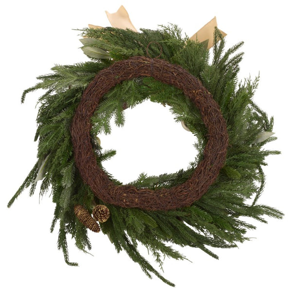 Safavieh Faux Pine Needle Holiday Wreath with Ornaments Ribbon and Natural Cones Festive Decor FXP1100A