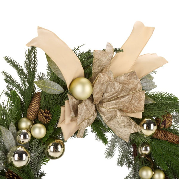 Safavieh Faux Pine Needle Holiday Wreath with Ornaments Ribbon and Natural Cones Festive Decor FXP1100A