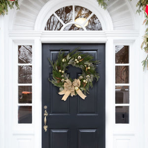 Safavieh Faux Pine Needle Holiday Wreath with Ornaments Ribbon and Natural Cones Festive Decor FXP1100A